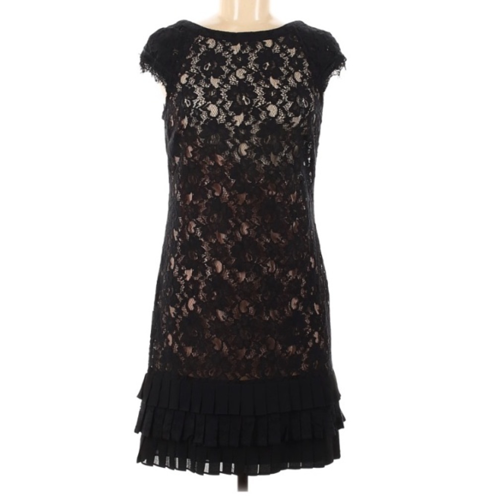 Jessica Simpson black lace tier pleat ruffle hem mini dress women’s 6